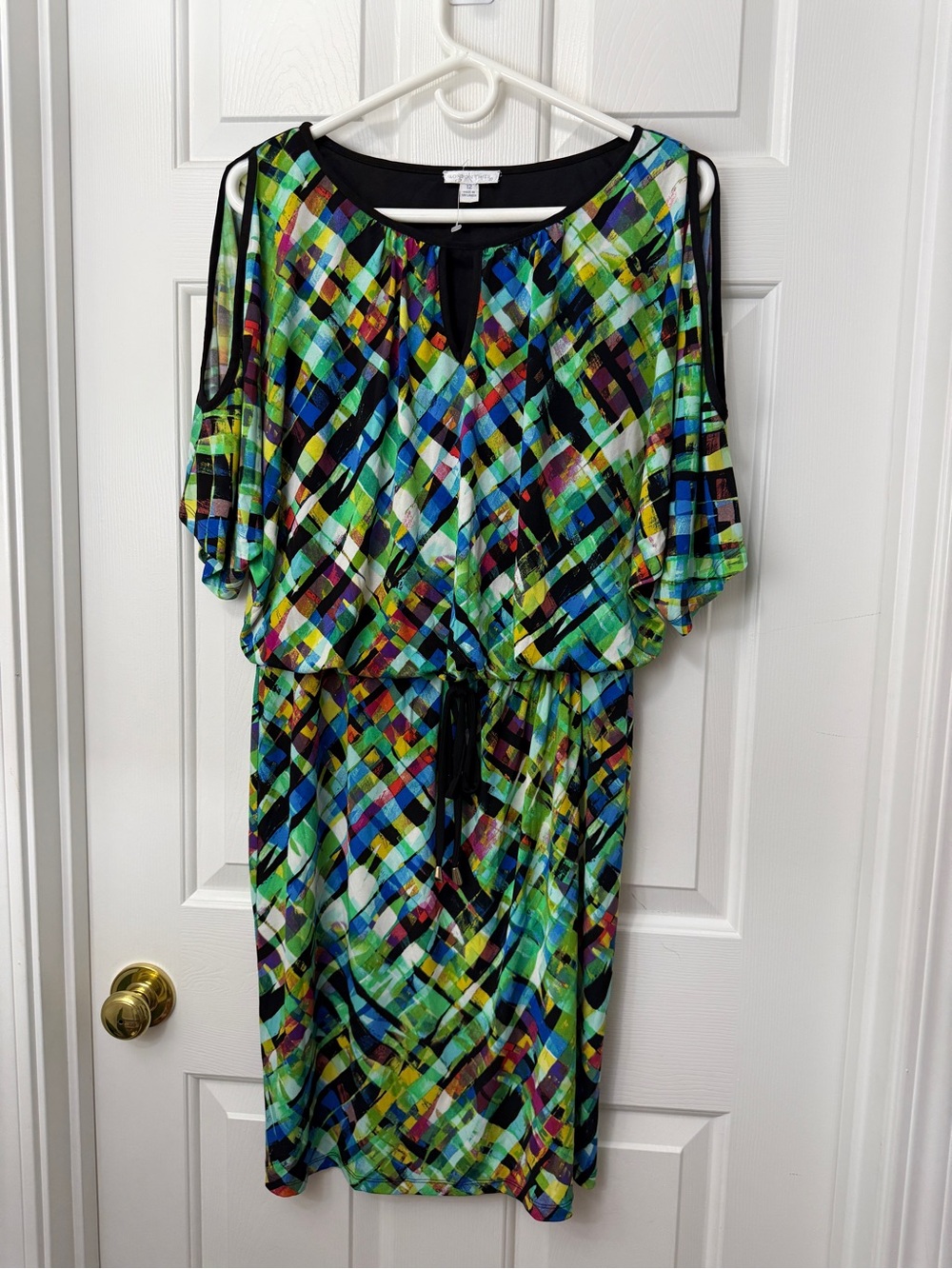 London Times Multicolor Geometric Keyhole Dress